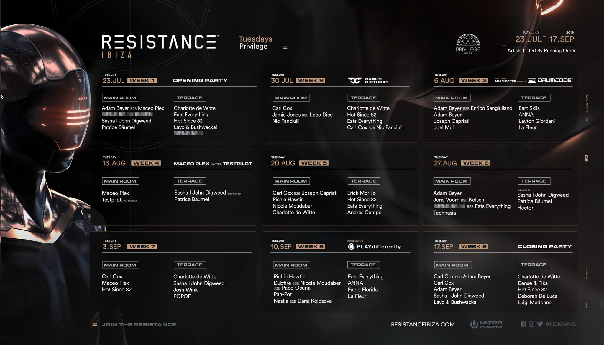 RESISTANCE Ibiza Drops 2019 Season Calendar Ultra Music Festival