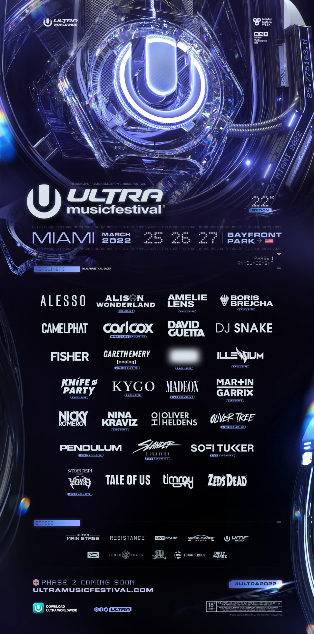 Ultra Music Festival kunngjør star-studded Phase 1 lineup for 22nd edition, som finner sted fra Mars 25-27, 2022 på longtime home Of Bayfront Park