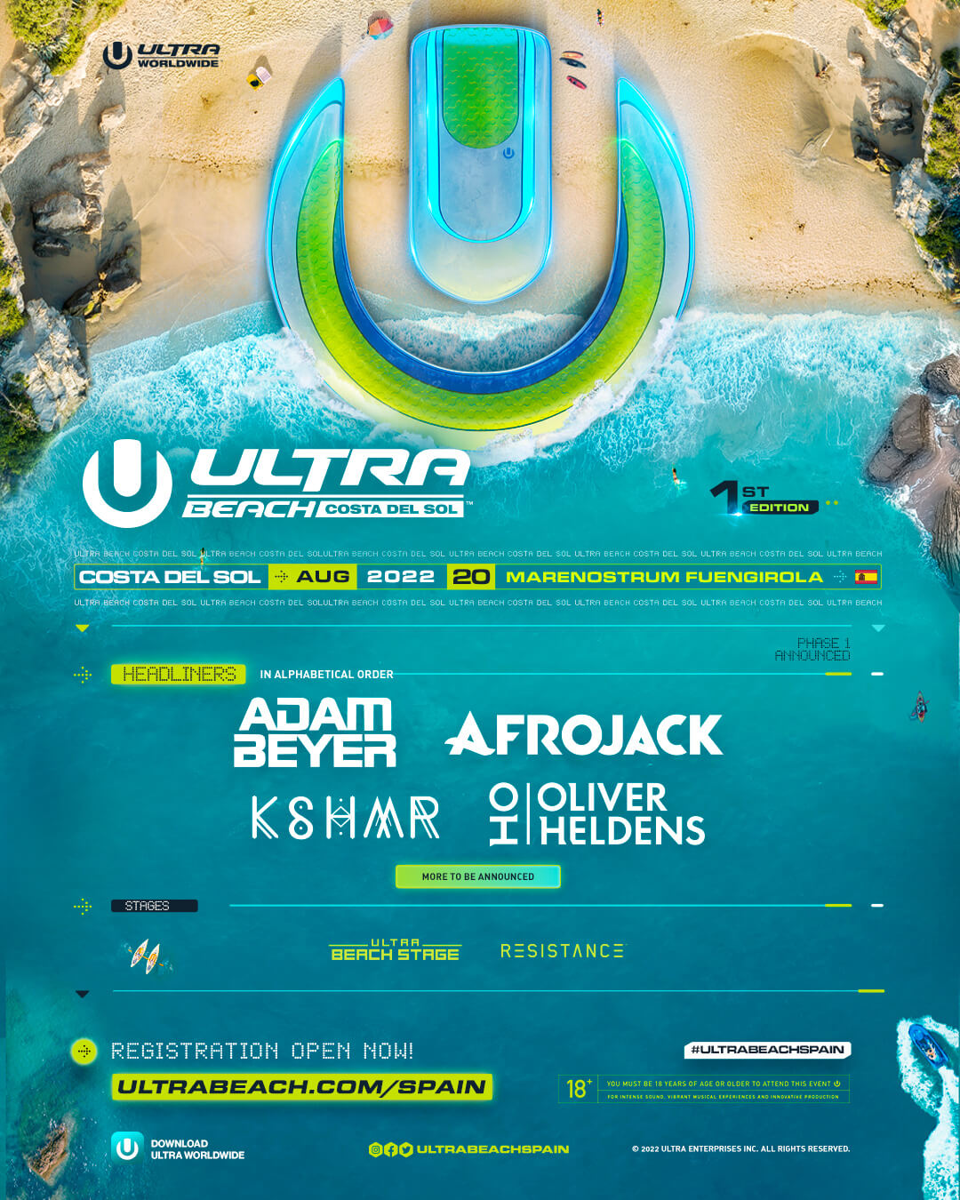 ULTRA BEACH Costa Del Sol unveils Phase 1 headliners Adam Beyer, Afrojack,  KSHMR, and Oliver Heldens for debut edition - Ultra Europe