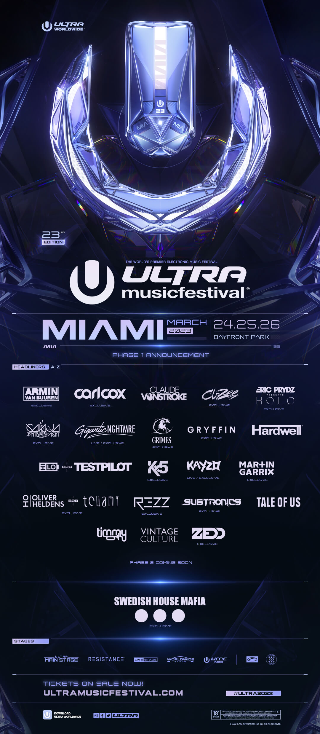 Ultra Music Festival unveils star-studded Phase 1 lineup for 23rd edition,  taking place Friday, March 24 - Sunday, March 26, 2023 at longtime home of  Bayfront Park - Ultra Music Festival